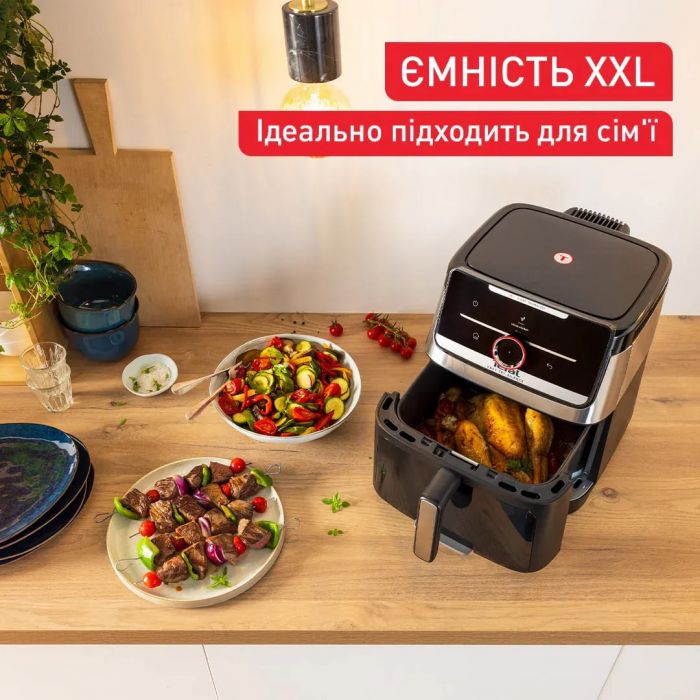 Мультипіч Tefal Easy Fry Silence XXL Smart Vision, 1800Вт, чаша-7л, сенсорне керув., 55 програм, з віконцем, пластик, нерж. сталь-чорний