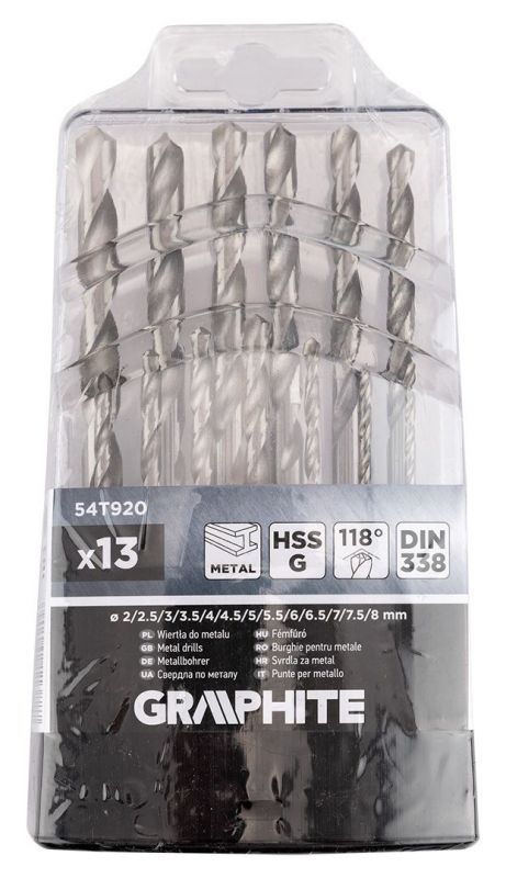 Набір свердел по металу GRAPHITE HSS HSS-G 2-8мм кейс 13шт