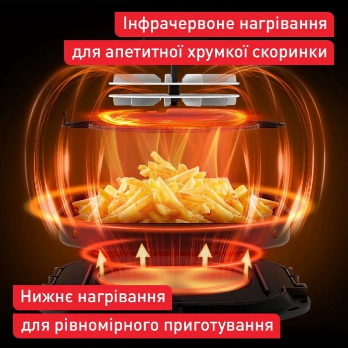 Мультипіч Tefal Easy Fry Infrared, 1850Вт, чаша-7л, сенсорне керув., 8 програм, з віконцем, пластик, чорний