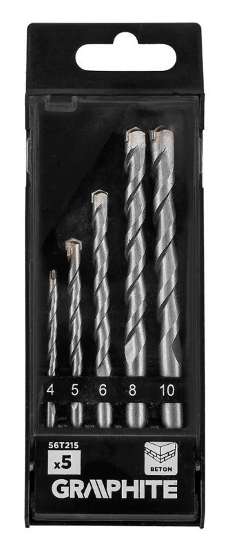 Набір свердел по бетону GRAPHITE 4-10мм, кейс, 5шт
