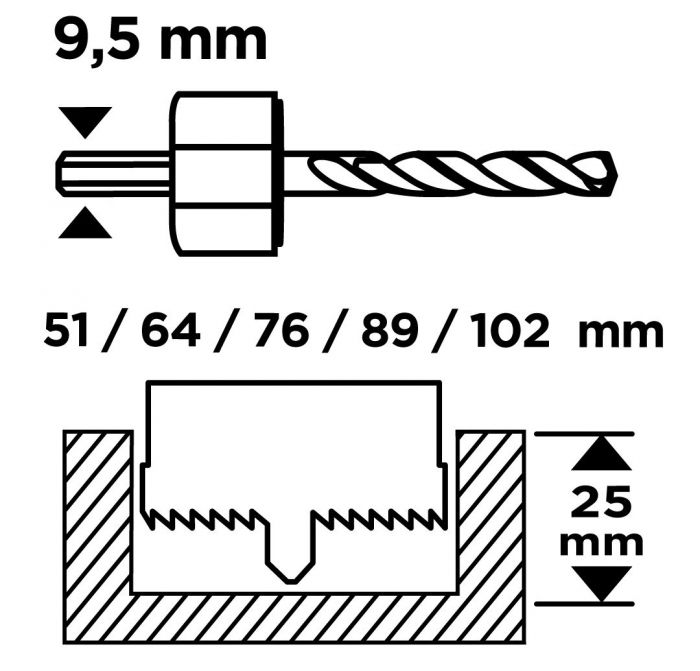 Коронки по дереву GRAPHITE 51,64,76,89,102мм, адаптер, кейс 8шт