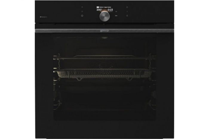 Духова шафа Gorenje електрична, 77л, A+, TouchFree, дисплей, мультисист, Wi-Fi керування, піроліз, готув. на різн рівнях, чорний