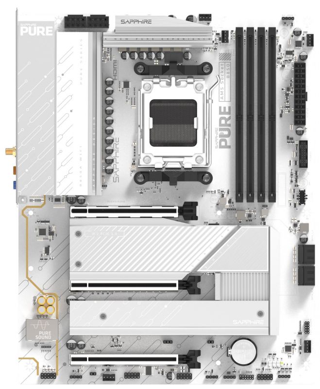 Материнcька плата SAPPHIRE PURE B850A WIFI7 sAM5 B850 4xDDR5 M.2 HDMI DP WiFi BT ATX білий