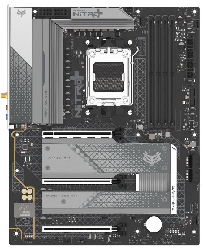 Материнcька плата SAPPHIRE NITRO+ B850A WIFI7 sAM5 B850 4xDDR5 M.2 HDMI DP WiFi BT ATX