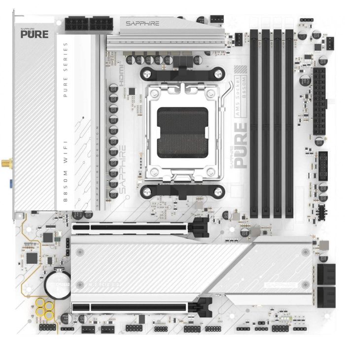 Материнcька плата SAPPHIRE PURE B850M WIFI sAM5 B850 4xDDR5 M.2 HDMI DP WiFi BT mATX білий