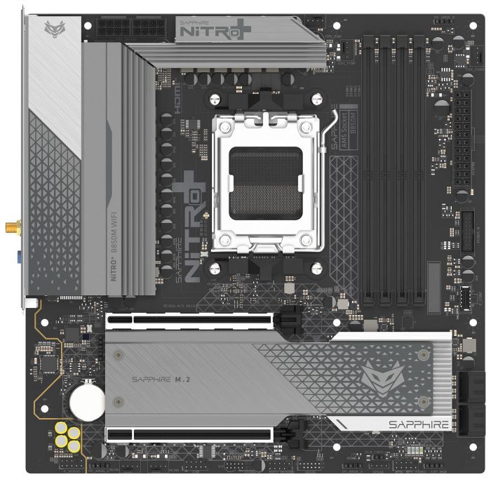 Материнcька плата SAPPHIRE NITRO+ B850M WIFI sAM5 B850 4xDDR5 M.2 HDMI DP WiFi BT mATX