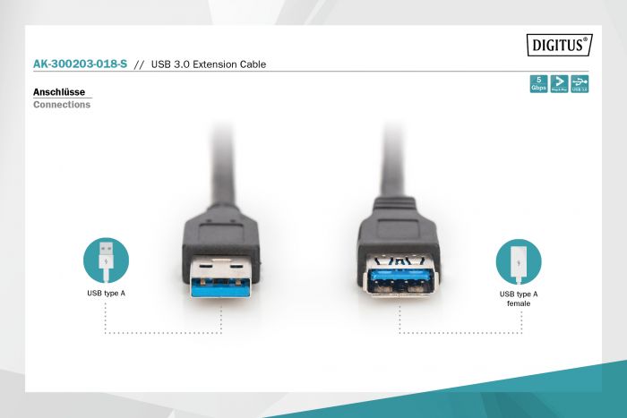 Кабель ASSMANN USB 3.0 (AM/AF) 1.8м, чорний