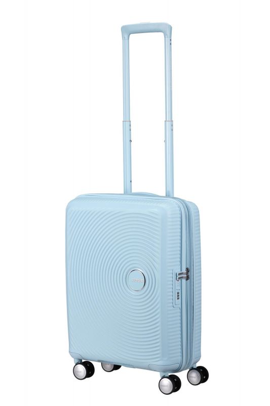 Валіза American Tourister, Soundbox, поліпропілен, мала, 55см, 35.5/41л, TSA, 4 колеса, EXP, пастельно-блакитний