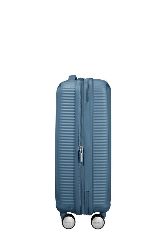 Валіза American Tourister, Soundbox, поліпропілен, мала, 55см, 35.5/41л, TSA, 4 колеса, EXP, сіро-синій