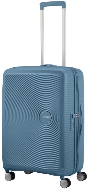 Валіза American Tourister, Soundbox, поліпропілен, середня, 67см, 71.5/81л, TSA, 4 колеса, EXP, сіро-синій