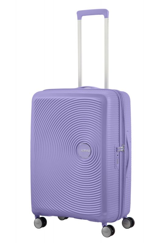 Валіза American Tourister, Soundbox, поліпропілен, середня, 67см, 71.5/81л, TSA, 4 колеса, EXP, лавандовий