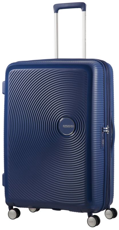Валіза American Tourister, Soundbox, поліпропілен, велика, 77см,  97/110л, TSA, 4 колеса, EXP, темно-синій