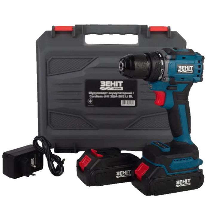 Шурупокрут-дриль акумуляторний Зеніт Профі ЗША-20/2 Li BL 20В 2х1.5А·год 50Нм 350·1400об/хв 1.2кг кейс