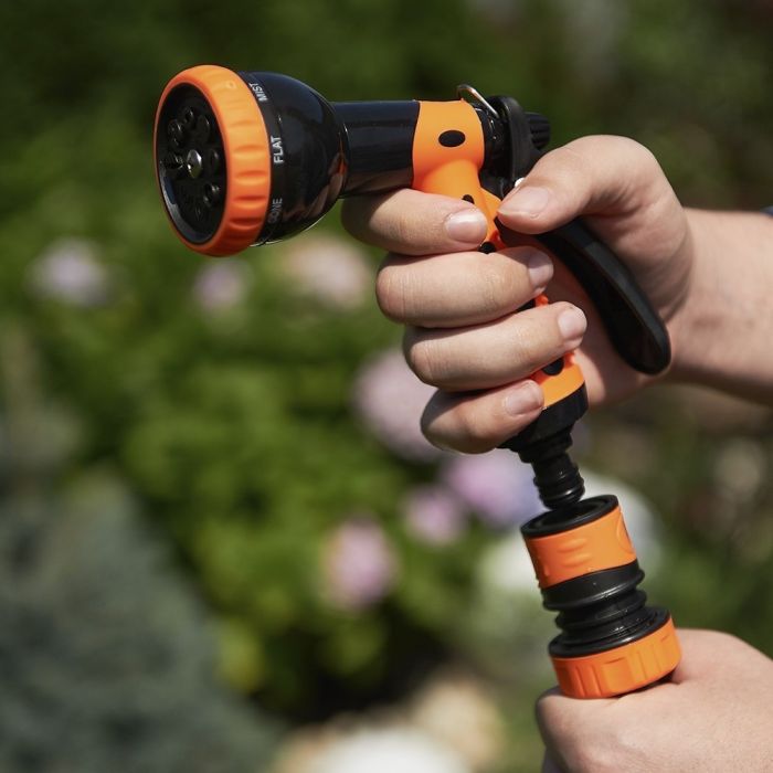 Зрошувач ручний SEQUOIA SWSKIT3 пістолетний пластик цинк 8 режимів регулювання напору води коннектор 2шт штуцер 0.3кг