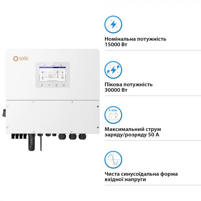 Гібридний інвертор трифазний Solis S6 20кВт, 4xMPPT, DC, для HV Batteries
