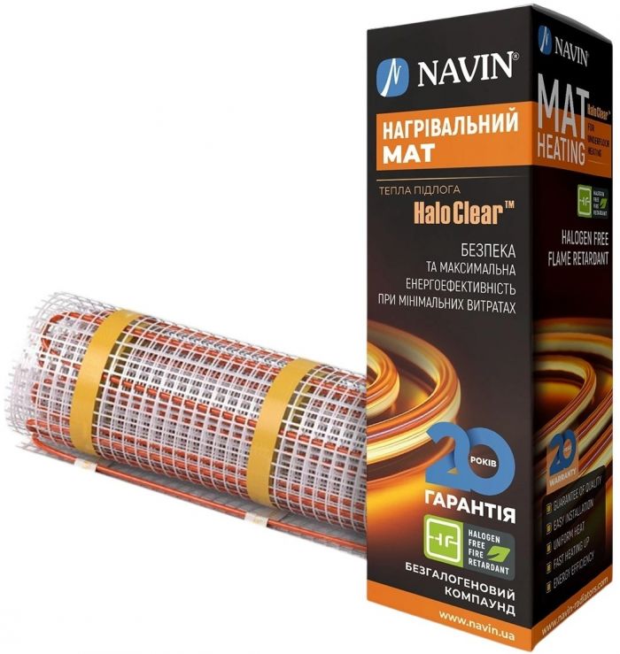 Мат нагрівальний Navin HaloClear 190/830 двожильний для систем опалення 4.0м кв, 0.5х8.0м 830Вт 230В