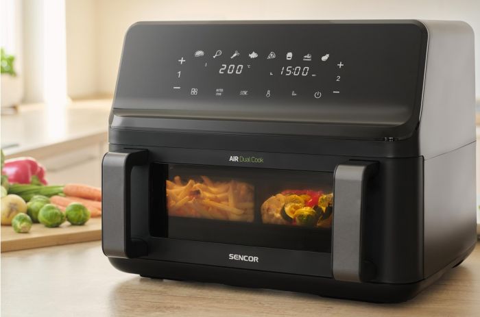 Мультипіч Sencor Dual Vita Fryer, 2700Вт, чаша-4.5+4.5л, сенсорне керув., 2 чаши, гриль, пластик, чорний