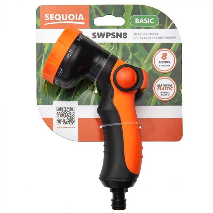 Зрошувач ручний SEQUOIA SWPSN8 пістолетний пластик цинк 8 режимів регулювання напору води 0.2кг