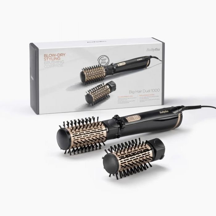 Фен-щітка Babyliss Big Hair Dual 1000, 1000Вт, 2 режими, хол. обдув, оберт. насадок, 2 насадки, чорний