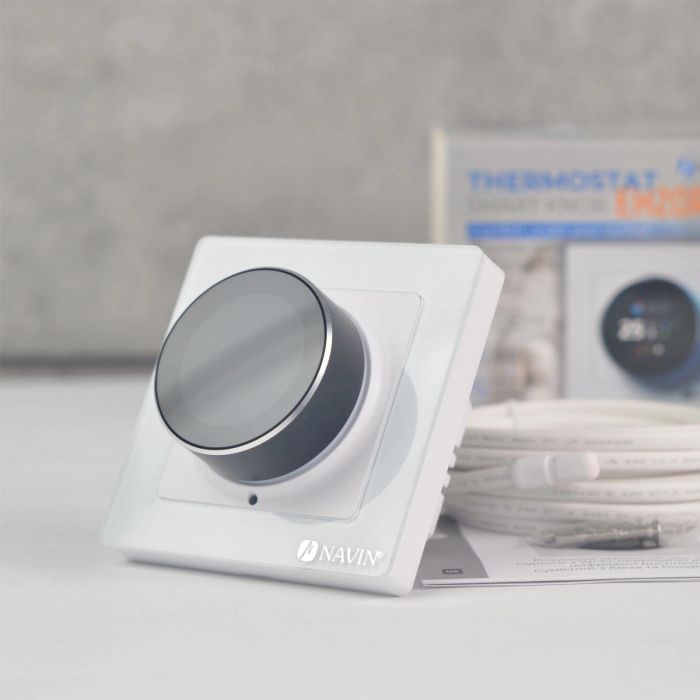 Терморегулятор Navin EH20R-16A 5...35 °C для теплої підлоги електронний Wi-Fi Tuya, Smart Life вбудований дротовий датчик 16A 230В білий