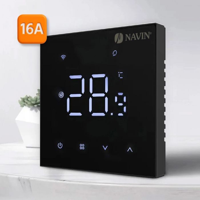 Терморегулятор Navin WT410B-16А 5...35 °C для теплої підлоги електронний Wi-Fi Tuya, Smart Life вбудований дротовий датчик 16A 230В чорний