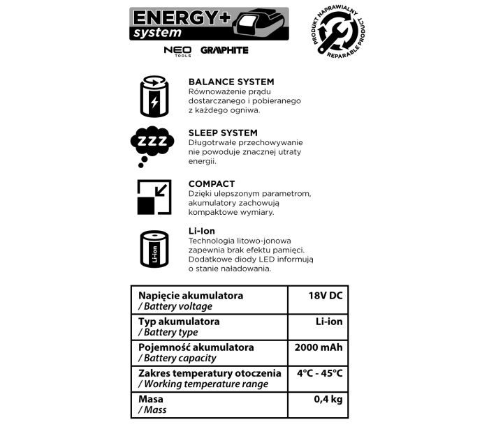 Акумулятор GRAPHITE Energy+ 2А·год 0.4кг