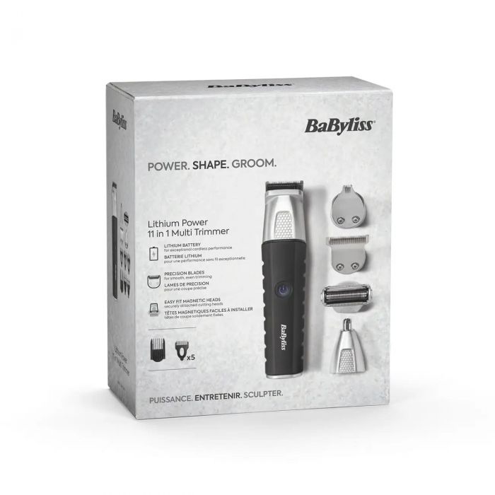 Набір для стрижки Babyliss Lithium Power, для бороди, вусів, голови, носа і тіла, акум., вібраційний мотор, насадок-10, сталь, чорний