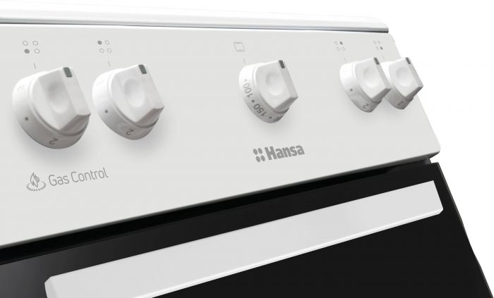 Плита Hansa газова, 70л, 50x60см, газ-контроль, електричне запалювання в ручках, білий