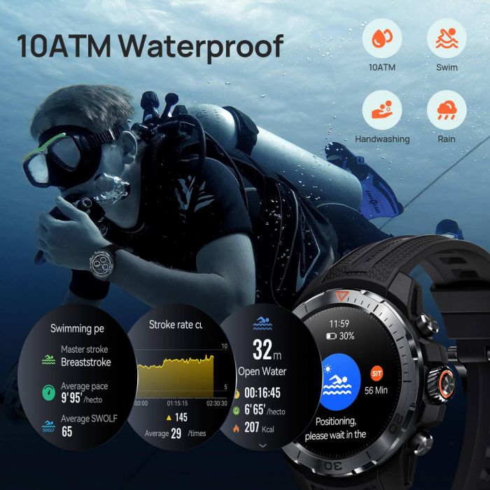 Смарт-годинник Mibro GS Explorer 48мм, 1.32", 466x466, AMOLED, BT 5.3, Dual-band GPS, 10 ATM, чорний обсидіан