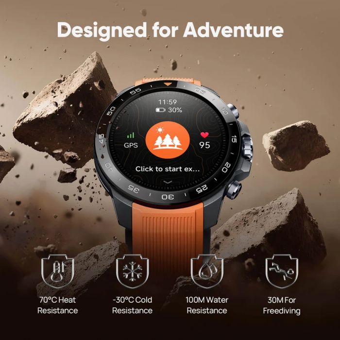 Смарт-годинник Mibro GS Explorer S 48мм, 1.32", 466x466, AMOLED, BT 5.3, Dual-band GPS, 10 ATM, чорний обсидіан