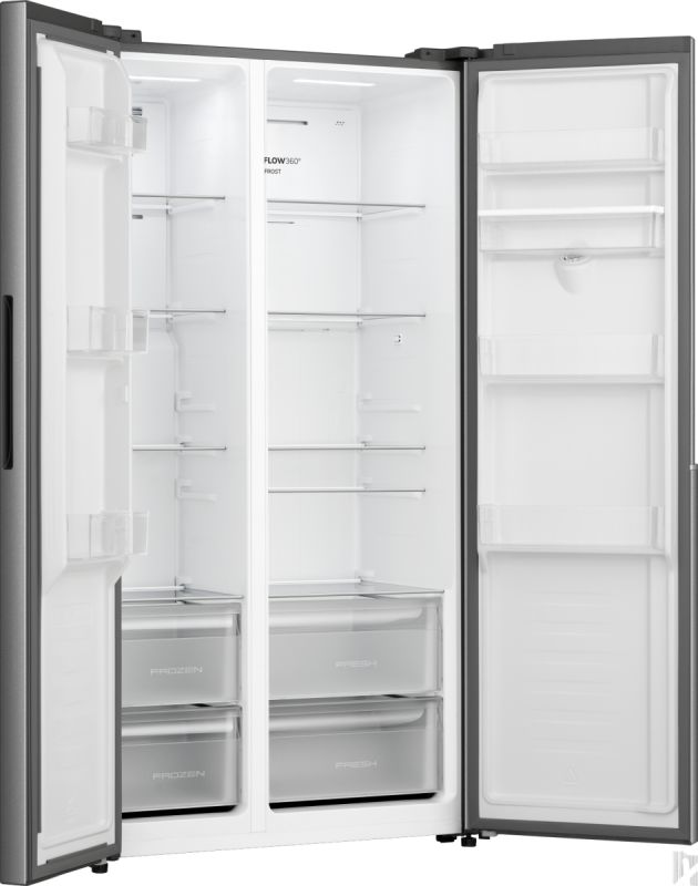 Холодильник SBS Gorenje, 179х62х91см, 2 двері, 344(197)л, А+, NF+, Інв., Зона св-ті, диспенсер, Зовн. Диспл, нерж