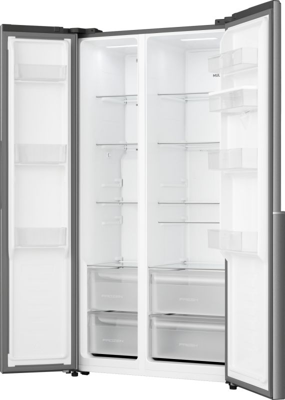 Холодильник SBS Gorenje, 179х62х91см, 2 двері, 344(197)л, А+, NF+, Інв., Зона св-ті, диспенсер, Зовн. Диспл, нерж