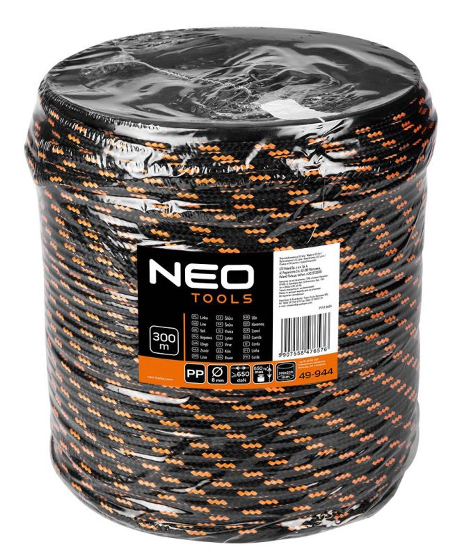 Шнур поліпропіленовий Neo Tools плетений 8мм 300м 8.9кг