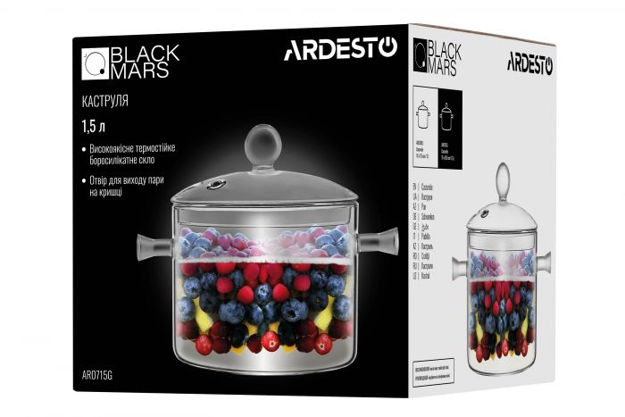 Каструля з кришкою ARDESTO Black Mars 1.5л, боросилікатне скло