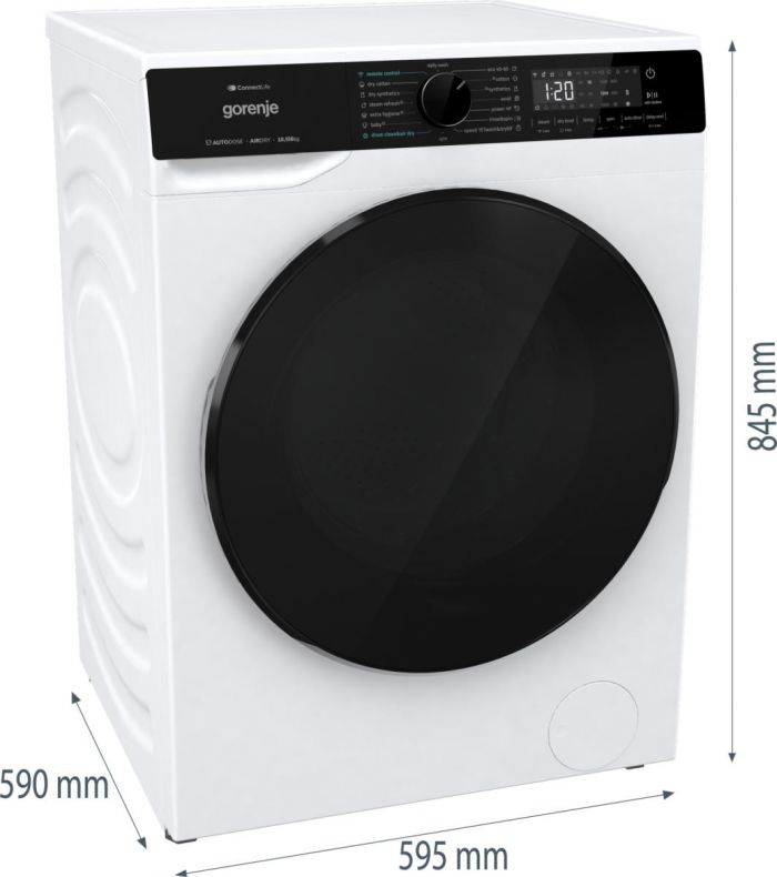 Прально-сушильна машина Gorenje фронтальна, 10.5(6)кг, 1400, A+, 60см, дисплей, пара, інвертор, Wi-Fi, білий