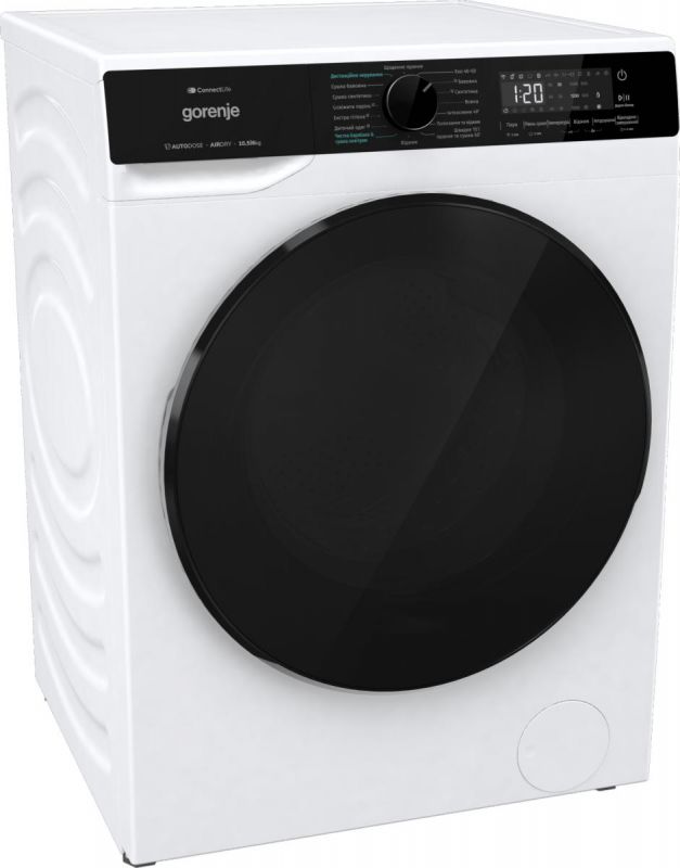 Прально-сушильна машина Gorenje фронтальна, 10.5(6)кг, 1400, A+, 60см, дисплей, пара, інвертор, Wi-Fi, білий