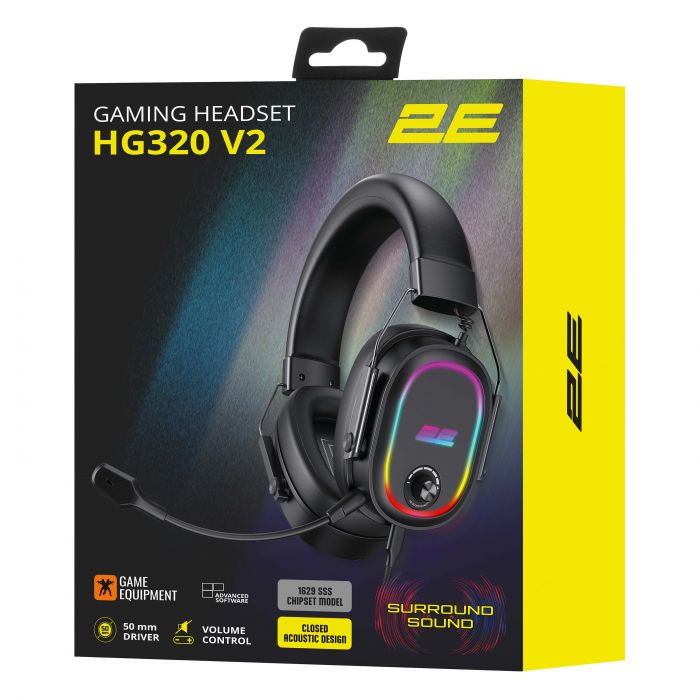 Гарнітура ігрова 2E GAMING HG320 V2, 7.1, USB-A, RGB, 2м, чорний