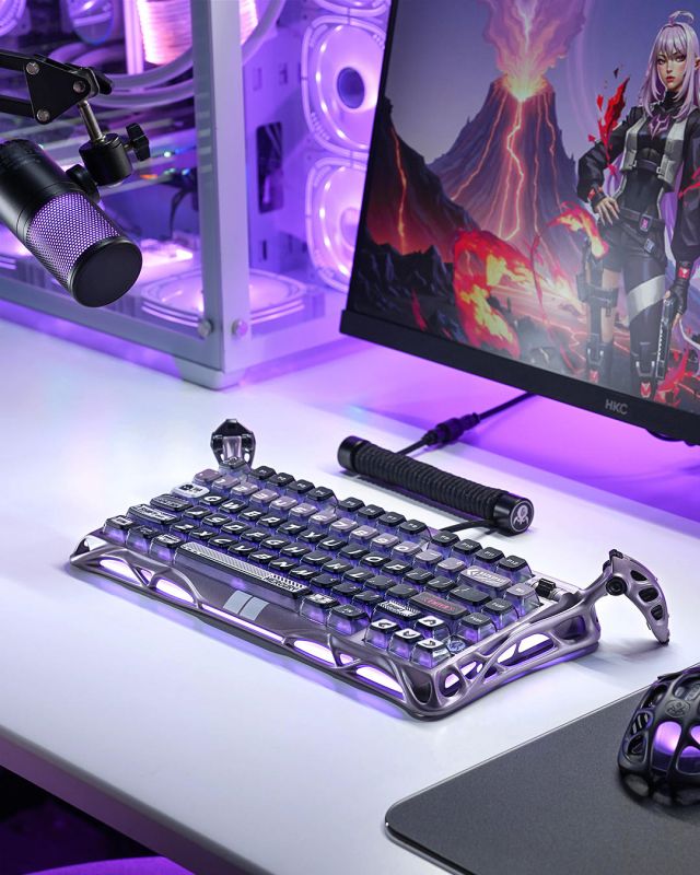 Клавіатура магнітна GravaStar Mercury V75 Pro 80keys, GravaStar x Gateron Jade Gaming, USB-A, 8k, RGB, Iron Purple
