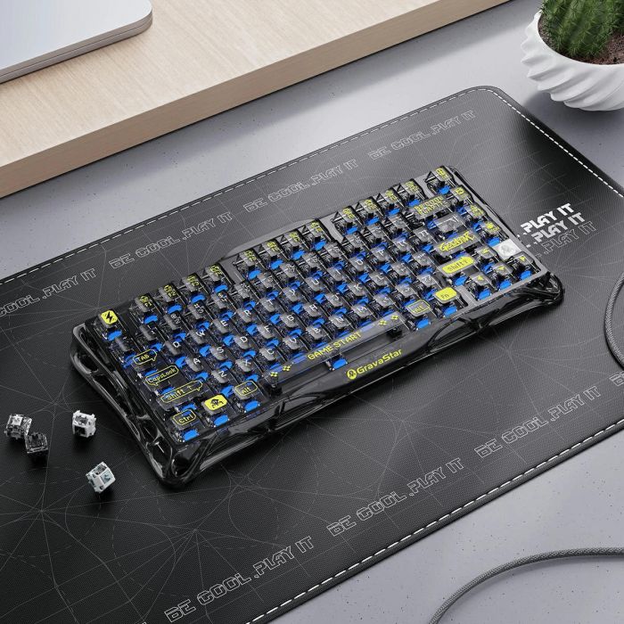 Клавіатура механічна GravaStar Mercury K1 Lite 80keys, GravaStar x BSUN Grey, EN/UKR, BT/WL/USB, чорний