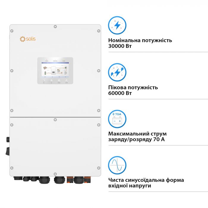 Гібридний інвертор трифазний Solis S6 30кВт, 3xMPPT, DC, для HV Batteries