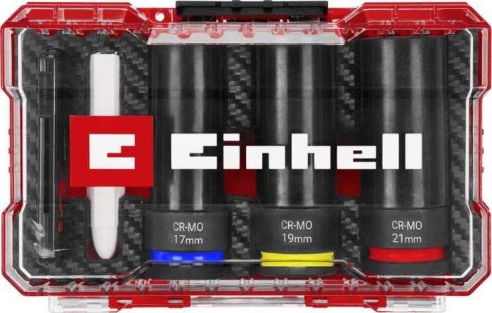 Набір ударних торцевих головок Einhell 80мм 1/2" крейда, вимірювач протектора кейс 3шт