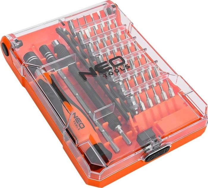 Біти Neo Tools, 1/4", бітотримач, прецизійні, CrV, набір 45шт