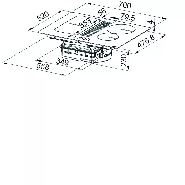 Варильна повверхня Franke індукційна, 70см, розширена зона, вбудована витяжка, Booster, 1050м.куб/год, A++, автовідключення, чорний