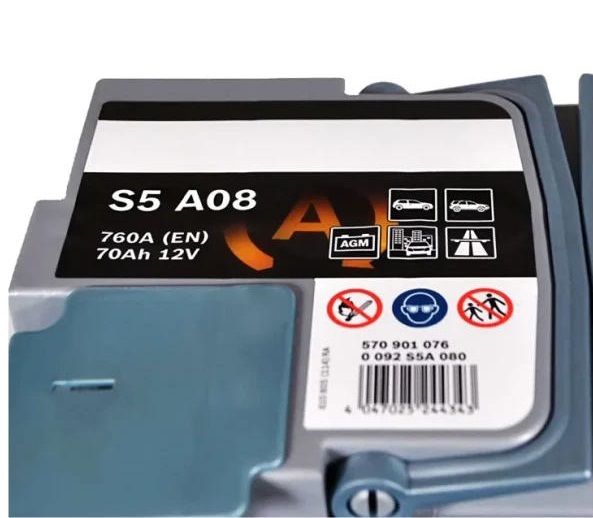 Акумулятор Bosch S5 AGM 12В 70А·год 760А R+ (0 092 S5A 080)
