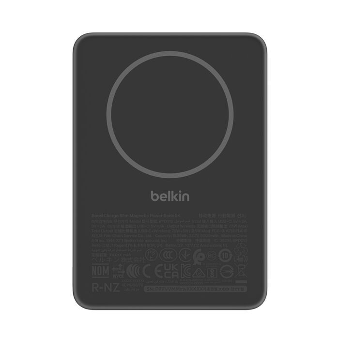 Акумулятор портативний літій-іонний Power Bank Belkin 5000мА·год, Slim Magnetic, чорний