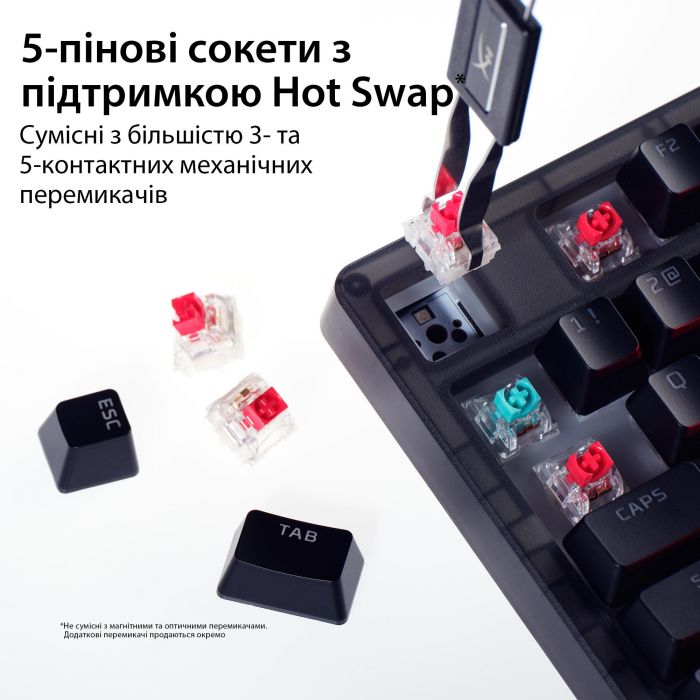 Клавіатура механічна HyperX Alloy Origins 2 1800 103key, Red, USB-A, Hot-Swap, EN/UA, RGB, чорний
