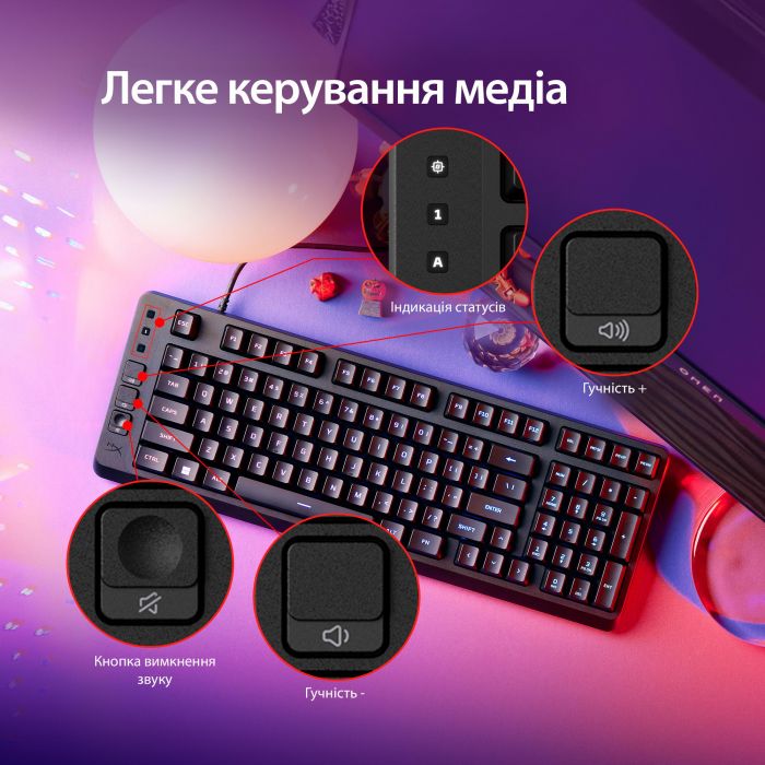 Клавіатура мембранна HyperX Alloy Origins EVE 1800 99key, Red, USB-A, EN/UA, RGB, чорний