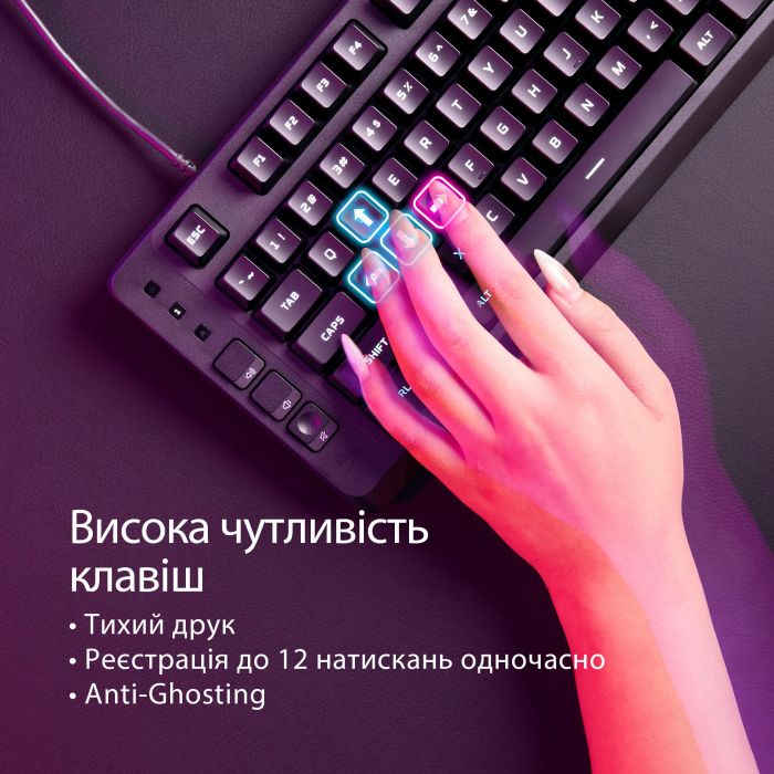 Клавіатура мембранна HyperX Alloy Origins EVE 1800 99key, Red, USB-A, EN/UA, RGB, чорний