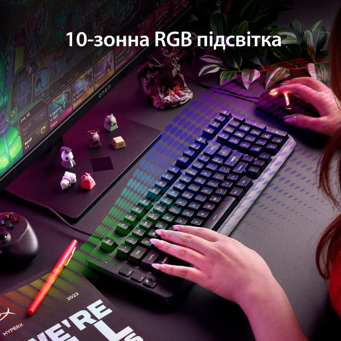 Клавіатура мембранна HyperX Alloy Origins EVE 1800 99key, Red, USB-A, EN/UA, RGB, чорний