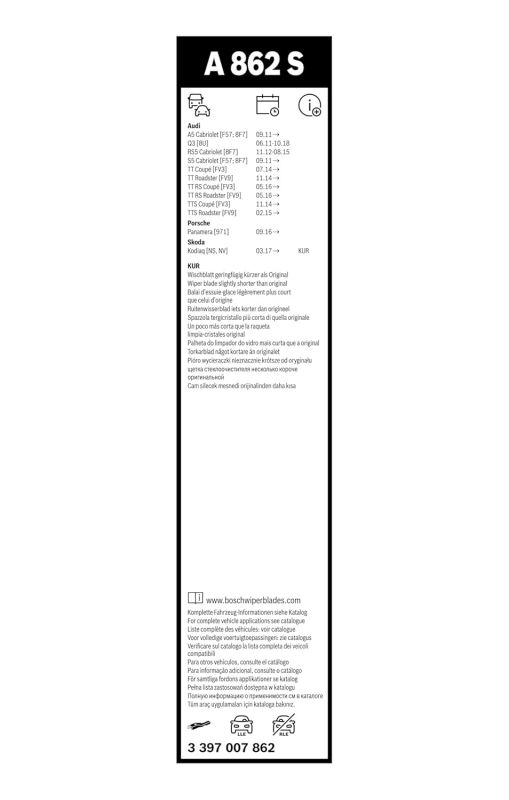 Склоочисник BOSCH Aerotwin безкаркасний комплект 600/530мм (3 397 007 862)